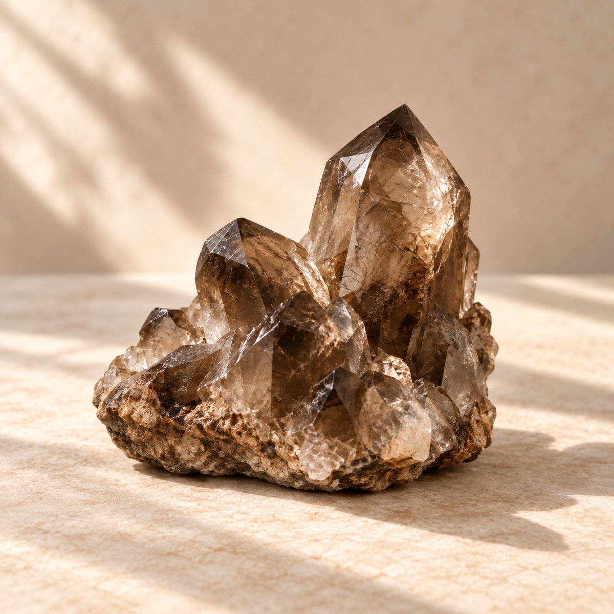 Smoky quartz crystal cluster for Grounding energy collection
