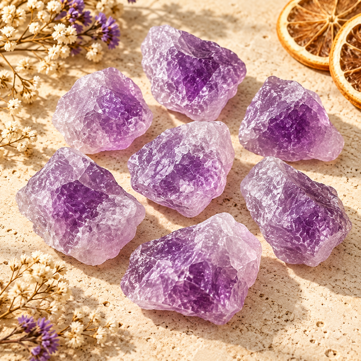 Hand holding a Natural Raw Amethyst Crystal in a close-up product photo