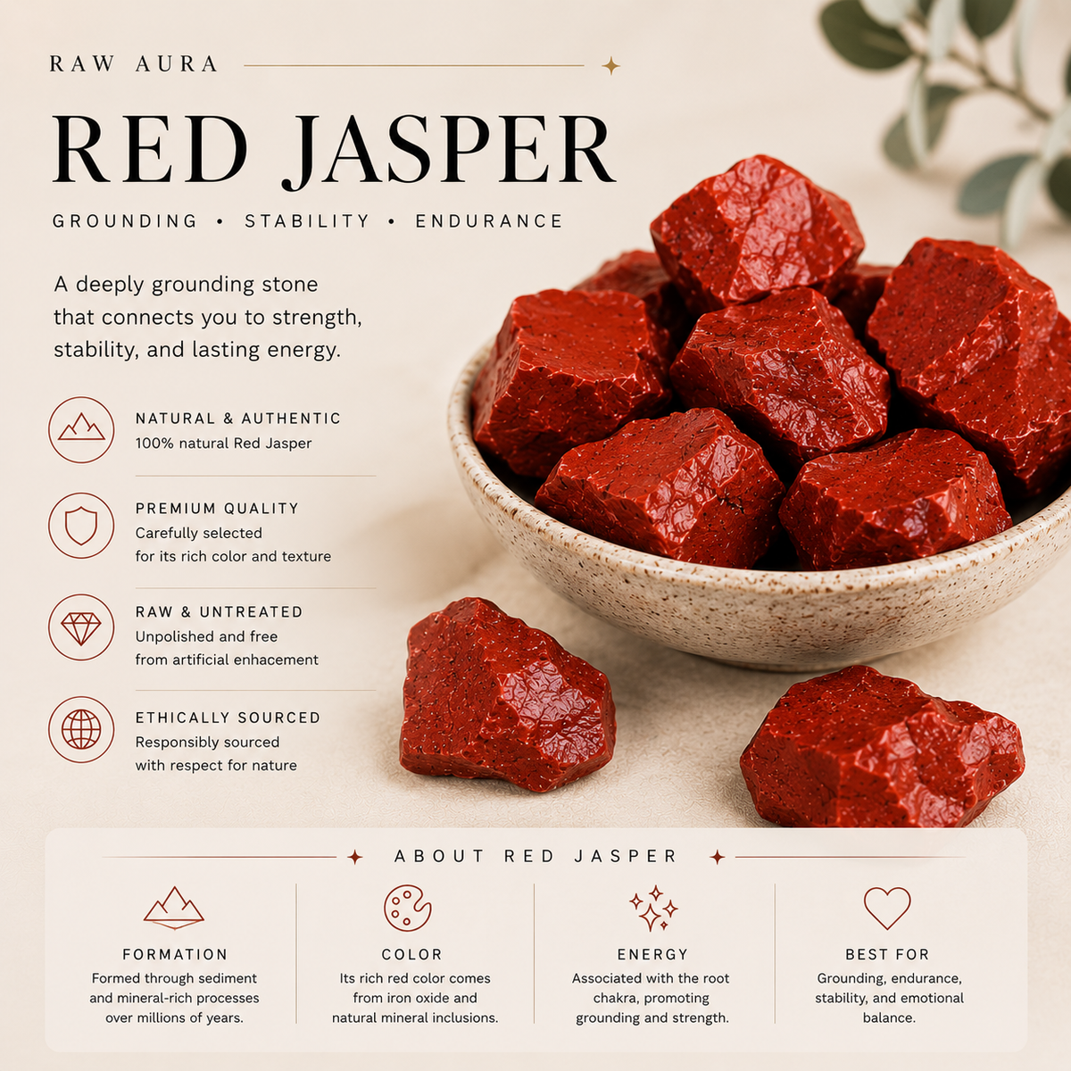 Natural untreated Red Jasper stone characteristics and meaning