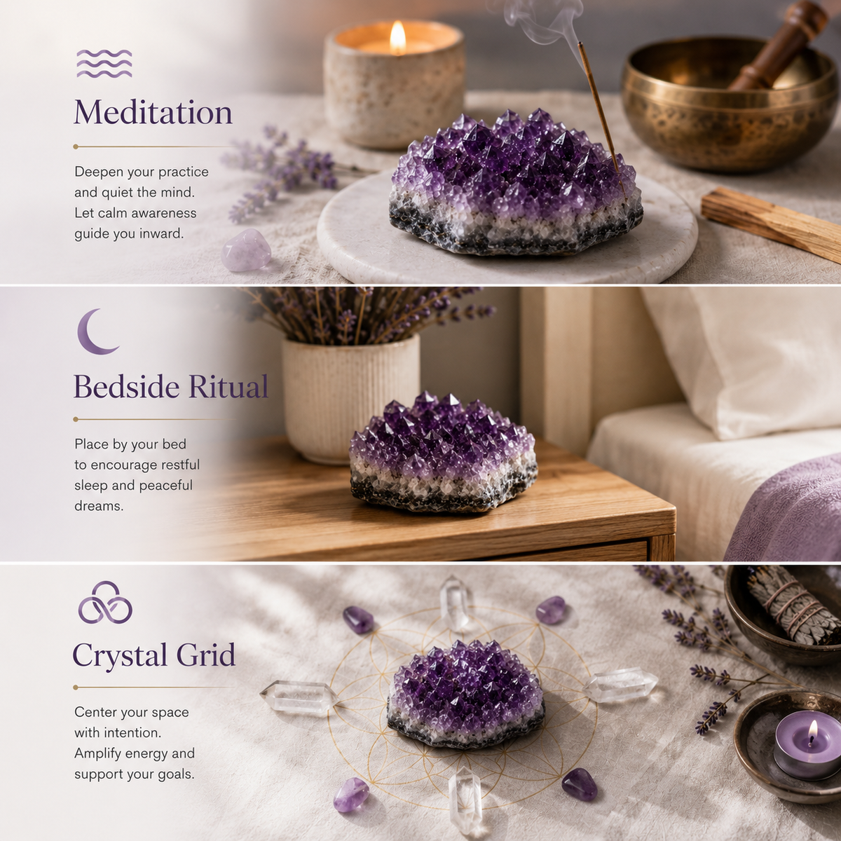 Natural Amethyst crystal for meditation and mindful spaces