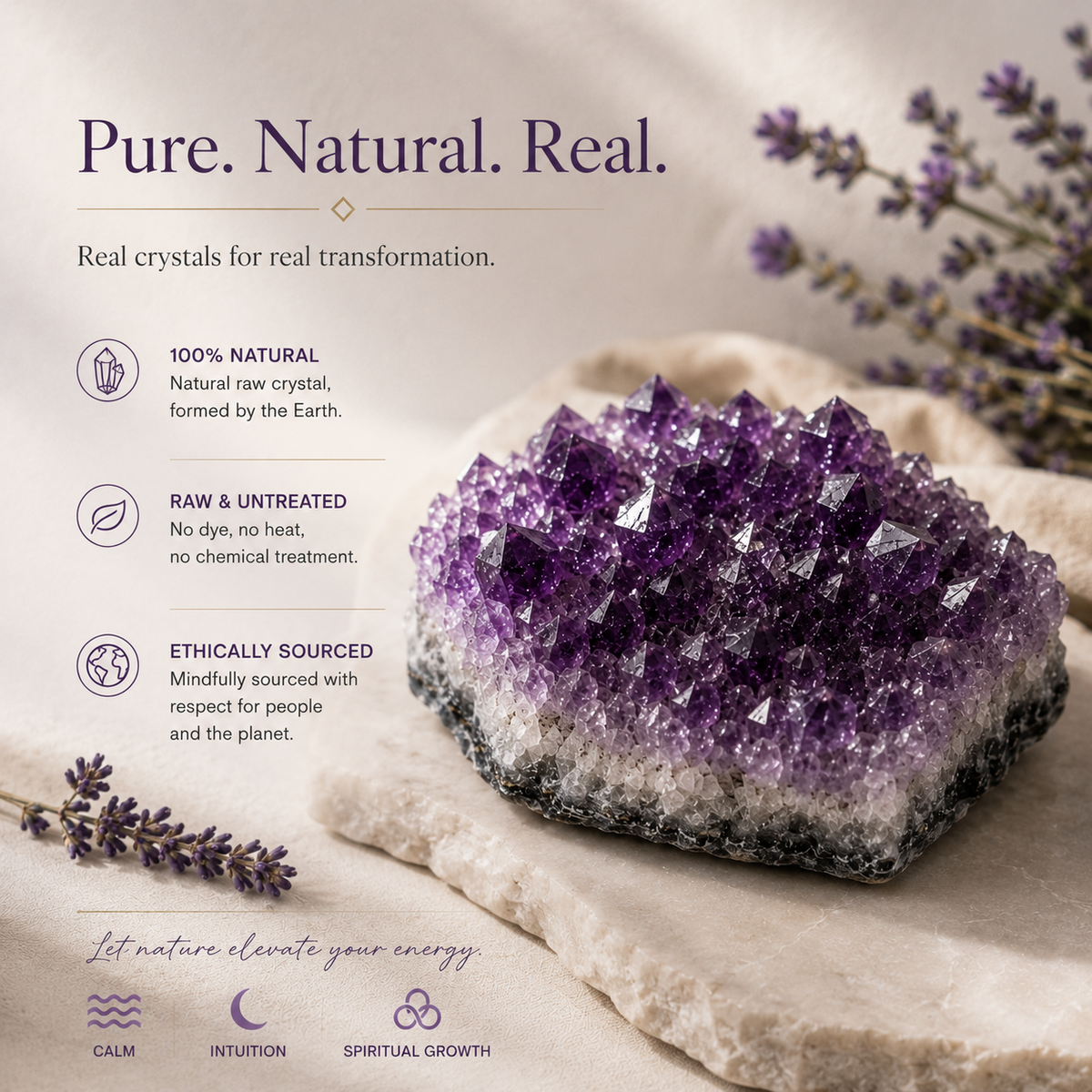 Purple Amethyst raw crystal cluster from RawAura