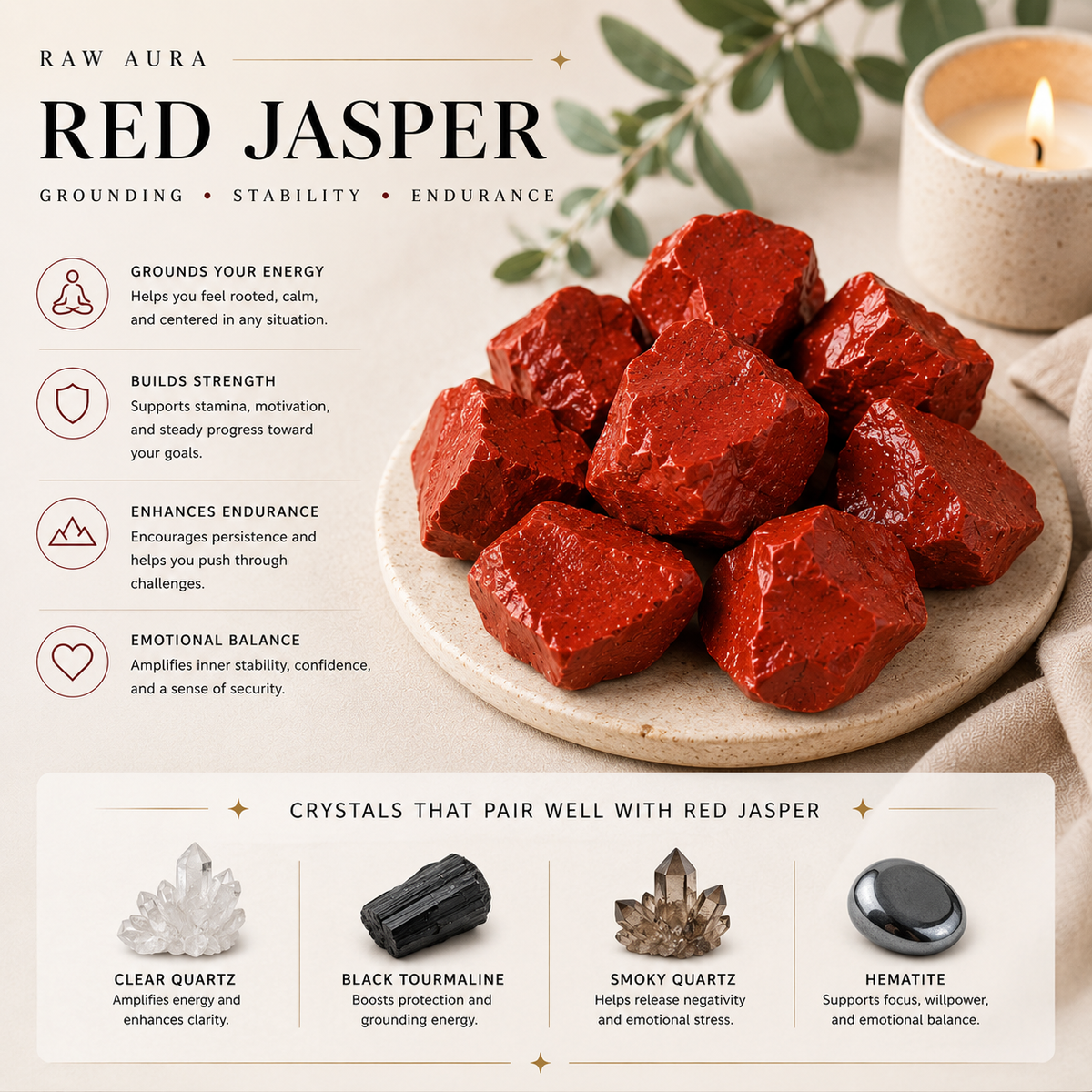 Red Jasper crystal meaning and crystals that pair well with it